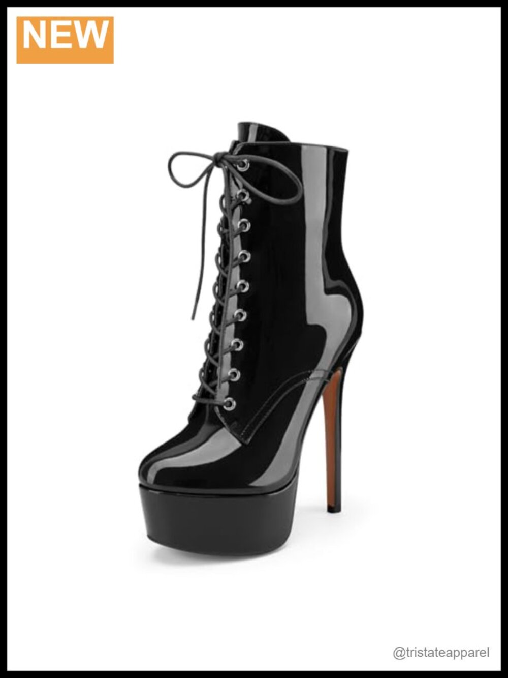 Patent Leather Platform Stiletto Ankle Boots Lace Up Zip Heels